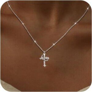 Dainty Cross Necklace Gold Silver CZ Pendant Waterproof Non Tarnish Jewelry
